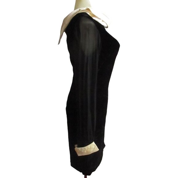 Vintage Women's Dress 6 1960's Crushed Velvet Sheer Sleeve Mod Funeral Veruca S - Picture 3 of 16